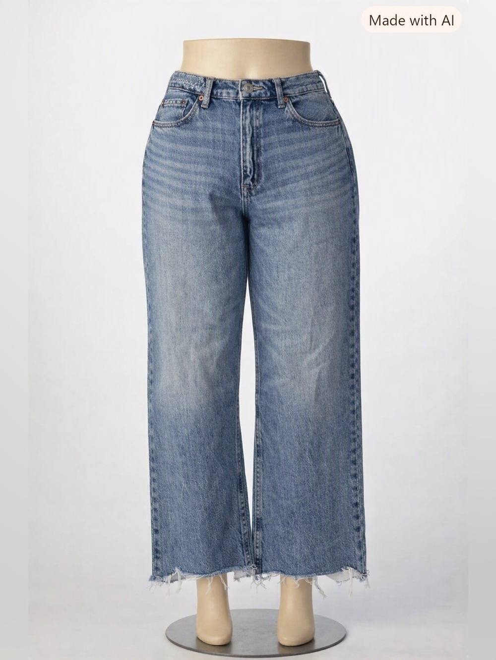American Eagle Super High-Rise Baggy Wide Leg Jeans Distressed Hem 14 Short